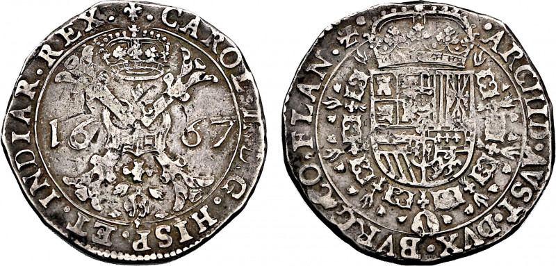 Belgium, Flanders, Charles II (1665-1700), Patagon 1667 (Bruges mint) (Silver, 2...