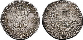 Belgium, Flanders, Charles II (1665-1700), Patagon 1667 (Bruges mint) (Silver, 28.06 gr, 43 mm) VGH 350-4a, Vanhoudt 698 (R1) Very Fine.
This coin is ...