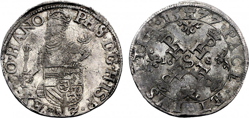 Belgium, Hainaut, Philip II (1555-1598), 1/2 Ecu des Etats 1577 (Mons mint) (Sil...