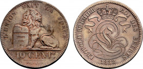 Belgium, Leopold I (1831-1865), 10 Centimes 1832 (Copper, 19.43 gr, 32 mm) Boagaert 19A, KM 2. About Uncirculated.