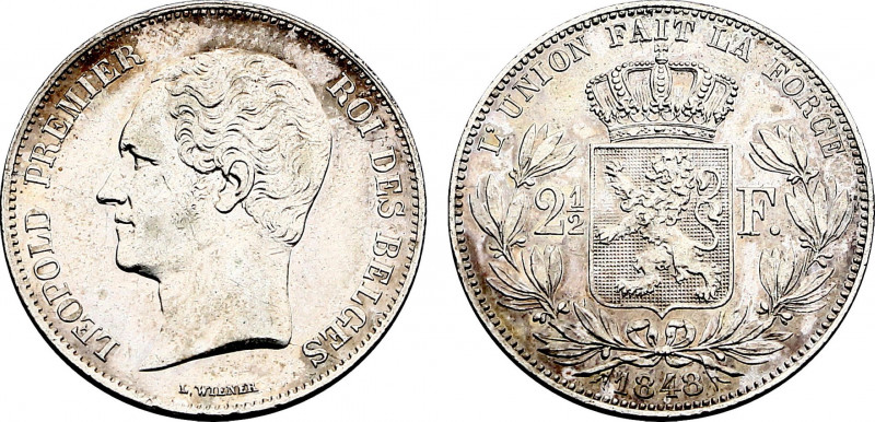 Belgium, Leopold I (1831-1865), 2-1/2 Francs 1848 (Silver, 12.47 gr, 30 mm) Dupr...