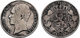 Belgium, Leopold I (1831-1865), 1 Franc 1849 (Silver, 4.85 gr, 23 mm) Dupriez 427, KM 16. Fine.
