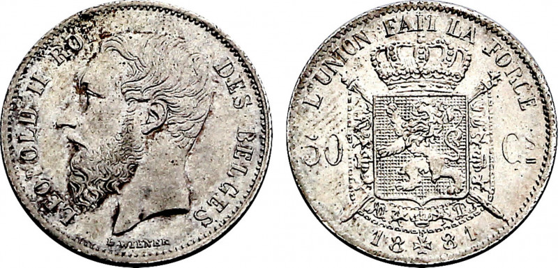 Belgium, Leopold II (1865-1909), 50 Centimes 1881 over 1861 (Silver, 2.46 gr, 18...