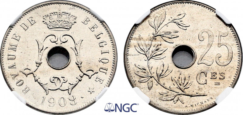 Belgium, Leopold II (1865-1909), Proof 25 Centimes 1908 (Cupro-nickel, 6.50 gr, ...
