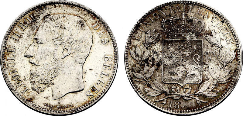Belgium, Leopold II (1865-1909), Silver essai 5 Francs (1866) (Silver, 29.22 gr,...