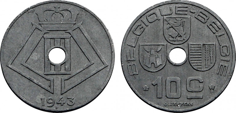 Belgium, Leopold III (1934-1951), Reeded edge 10 Centimes 1943 (Zinc, 3.90 gr, 2...