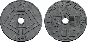 Belgium, Leopold III (1934-1951), Reeded edge 10 Centimes 1943 (Zinc, 3.90 gr, 22 mm) Bogaert - (cf. 2710), KM 125. Extremely Fine.