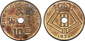 Belgium, Leopold III (1934-1951), Similor essai 10 Centimes 1938 (Similor, 3.84 gr, 22 mm) Dupriez 2623. Uncirculated.