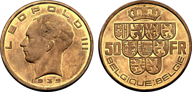 Belgium, Leopold III (1934-1951), Bronze essai 50 Francs 1939 (Bronze, 16.84 gr,...