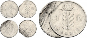 Belgium, Baudouin I (1951-1993), Mated Pair of Split Planchet 1 Franc 1952 (Cupro-nickel, 3.98 gr, 21 mm) KM 143. Very Fine.
A unique pair of errors o...