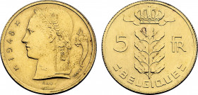 Belgium, Baudouin I (1951-1993), Gilt Copper essai 5 Francs 1948, Rau (Gilt Copper, 5.90 gr, 24 mm) Bogaert 2795. Uncirculated. Reeded edge with ESSAI...