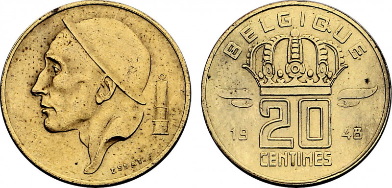 Belgium, Baudouin I (1951-1993), Gilt Copper essai 20 Centimes 1948, Rau (Gilt C...