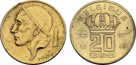 Belgium, Baudouin I (1951-1993), Gilt Copper essai 20 Centimes 1948, Rau (Gilt Copper, 2.61 gr, 19 mm) Bogaert - (cf. 2812) Uncirculated. Plain edge w...