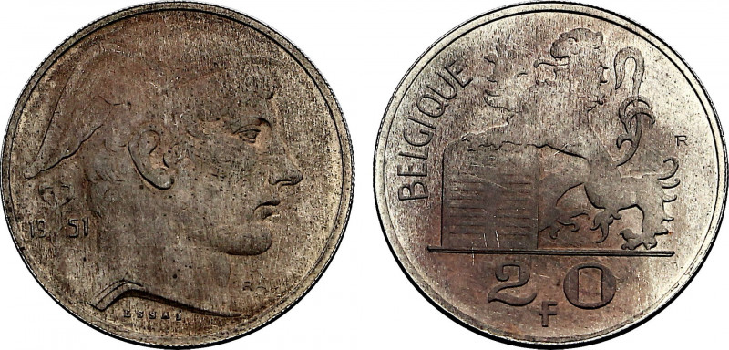 Belgium, Baudouin I (1951-1993), Silver essai 20 Francs 1951, Rau (Silver, 8.05 ...
