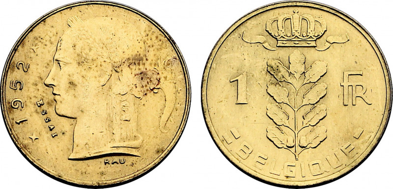 Belgium, Baudouin I (1951-1993), Gilt Copper essai 1 Franc 1952, Rau (Gilt Coppe...