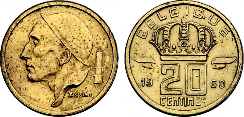 Belgium, Baudouin I (1951-1993), Gilt Copper essai 20 Centimes 1960, Rau (Gilt C...