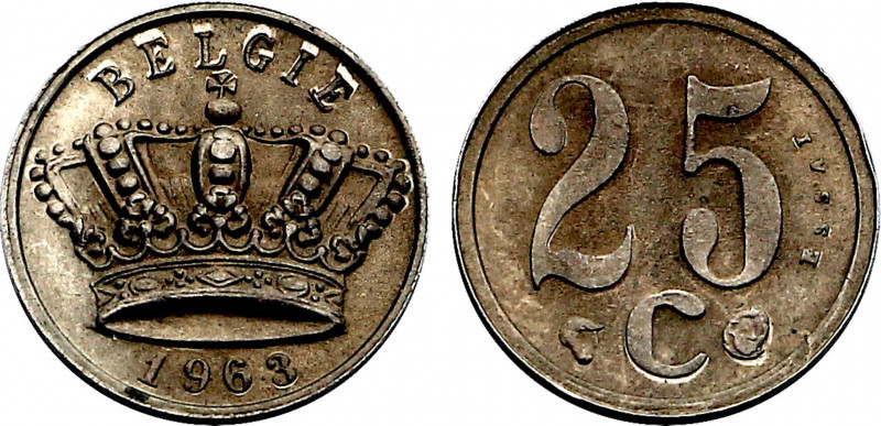 Belgium, Baudouin I (1951-1993), Copper-Nickel essai 25 Centiem 1963 (Copper-Nic...