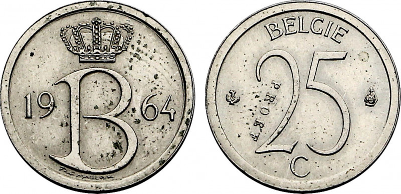 Belgium, Baudouin I (1951-1993), Copper-Nickel essai 25 Centiem 1964, Mailleux (...