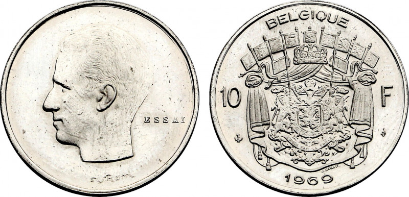 Belgium, Baudouin I (1951-1993), Nickel essai 10 Francs 1969, Elström (Nickel, 7...