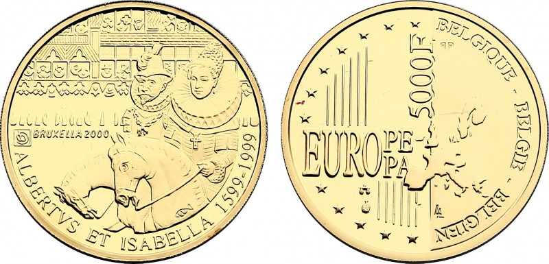 Belgium, Albert II (1993-2013), 5000 Francs 1999 (Gold, 15.55 gr, 29 mm) KM 210....