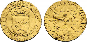 France, François I (1515-1547), Ecu d'or au soleil (July 1519) (Lyon mint) (Gold, 3.33 gr, 26 mm) Duplessy 775, Ciani 1073. Extremely Fine.