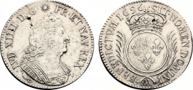 France, Louis XIV (1643-1715), Unique (?) Ecu 1696 AA (Metz) (Silver, 27.22 gr, 41 mm) Duplessy 1520A, Gadoury 217 (R5), L4L 259 (R5). Very Fine.
L'éc...