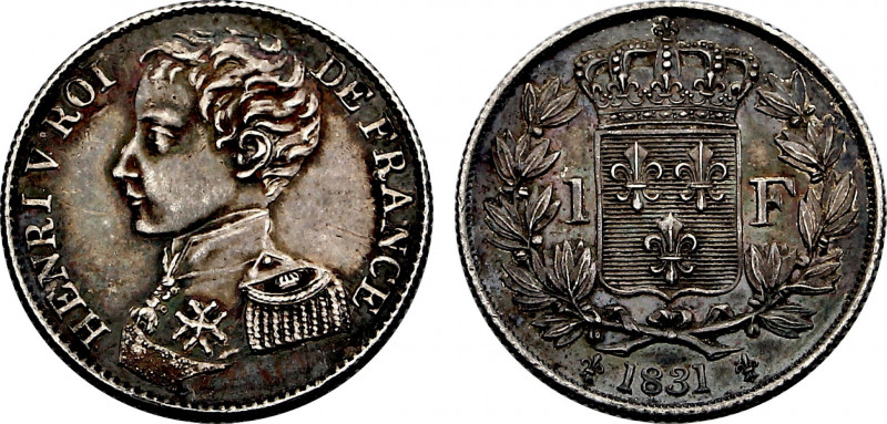 France, Henri V (1820-1883), 1 Franc 1831 (Brussels mint) (Silver, 4.98 gr, 23 m...