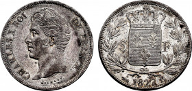 France, Charles X (1824-1830), 5 Francs 1827 B (Rouen) (Silver, 24.85 gr, 37 mm) Gadoury 644, Le Franc 311, KM 758.2. About Uncirculated.