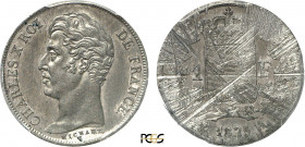 France, Charles X (1824-1830), Lead essai 1 Franc 1825 A (Paris), Michaut (Tin, 23 mm) Mazard - (cf. 892). PCGS SP62. Extremely rare and presumed to b...