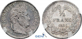 France, Louis-Philippe I (1830-1848), 1/2 Franc 1834 A (Paris mint) (Silver, 2.50 gr, 18 mm) Gadoury 408, Le Franc 182, KM 741.1. GENI AU50