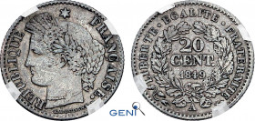 France, Second Republic (1848-1852), 20 Centimes 1849 A (Paris mint) (Silver, 1.00 gr, 15 mm) Gadoury 303, Le Franc 146, KM 758.1. GENI XF40