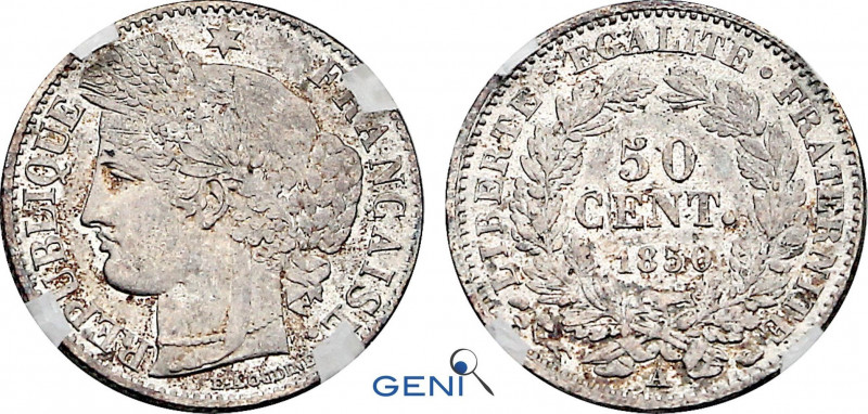 France, Second Republic (1848-1852), 50 Centimes 1850 A (Paris mint) (Silver, 2....