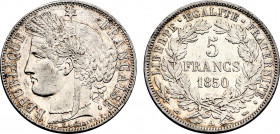 France, Second Republic (1848-1852), 5 Francs 1850 A (Paris mint) (Silver, 24.91 gr, 37 mm) Gadoury 719, Le Franc 327, KM 761. Extremely Fine.