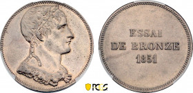 France, Second Republic (1848-1852), Bronze essai Module of 10 Centimes 1851 (Bronze, 9.66 gr, 30 mm) Mazard 1372. PCGS SP64