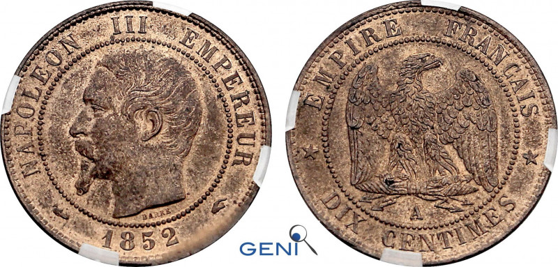 France, Napoleon III (1852-1870), 10 Centimes 1852 A (Paris mint) (Copper, 10.02...