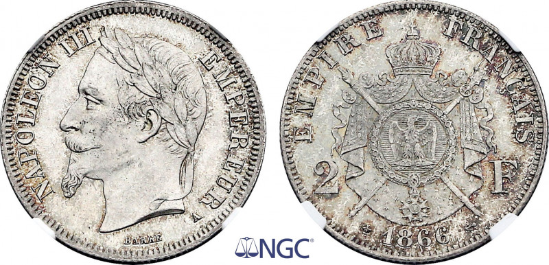 France, Napoleon III (1852-1870), 2 Francs 1866 A (Paris mint) (Silver, 9.97 gr,...