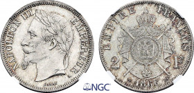 France, Napoleon III (1852-1870), 2 Francs 1866 A (Paris mint) (Silver, 9.97 gr, 27 mm) Gadoury 527, Le Franc 263, KM 807.1. NGC MS64