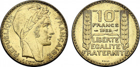 France, Third Republic (1871-1940), Similor essai 10 Francs 1929 (Paris mint), Turin (Similor, 8.83 gr, 28 mm) Mazard 2552a. Uncirculated.