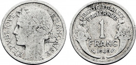 France, De Gaulle's Provisional Government (1944-1946), Medal alignment 1 Franc 1946 B (Beaumont-le-Roger) (Aluminum, 1.28 gr, 23 mm) Gadoury 473, Le ...