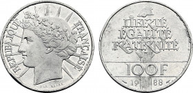 France, Fifth Republic (1959-), Lead essai 100 Francs 1988 (Lead, 12.43 gr, 31 mm) KM - (cf. 966), Gadoury - (cf. 903), GEM - (cf. 237). Extremely Fin...