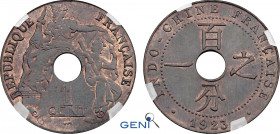 French Indo-China, 1 Cent 1923 (Poissy mint) (Copper, 5.02 gr, 26 mm) KM 12.3. GENI MS63