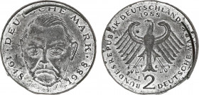 German Federal Republic, Tin Trial 2 Mark 1988 F (Stuttgart) (Tin, 0.00 gr, 0 mm) KM - (cf. 170). Extremely Fine.