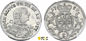 German States, Ottingen-Wallerstein-Spielberg, Johann Aloys I (1737-1780), Kreuze 1759 (Billon, 0.70 gr, 15 mm) KM 5. PCGS MS65