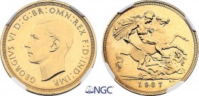 Great Britain, George VI (1936-1952), Proof Sovereign 1937 (Gold, 7.99 gr, 22 mm) KM 859. NGC PF63 CAMEO. Very attractive and popular gold coin.