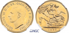 Great Britain, George VI (1936-1952), Proof 2 Pounds 1937 (Gold, 15.98 gr, 28 mm) KM 860. NGC PF62. Very attractive and popular gold coin.
