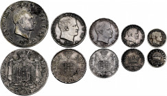 Italian States, Kingdom of Napoleon, Napoleon I (1804-1814), Series of 5 silver coins. KM C 5, 6, 8, 9 and 10. Very Fine to Uncirculated.