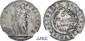 Italian States, Piedmont Republic, 5 Francs An 10 (Silver, 25.00 gr, 37 mm) KM C 4. NGC VF35