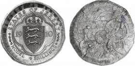 Jersey, Edward VII (1901-1910) or George V (1910-1936), Lead Trial Strike of a Model 4 Shillings 1910 (Lead, 28.36 gr, 41 mm) KM X M1, M2 or M3. Uncir...