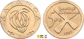 Katanga, Republic, 5 Francs 1961 (Gold, 13.33 gr, 26 mm) KM 2a. PCGS MS64