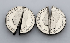 Luxembourg, Jean (1964-2000), Cancelled 50 Francs 1987 (Nickel, 7.00 gr, 22.75 mm) KM 62. Uncirculated. Apparently canceled at the mint, with a large ...